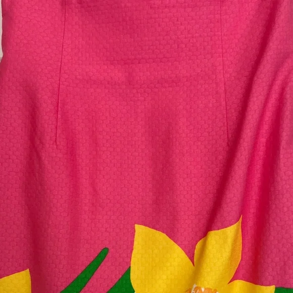 Lilly Pulitzer Strapless Pink Mini Cotton Dress with Yellow Floral Hem - Picture 4 of 14